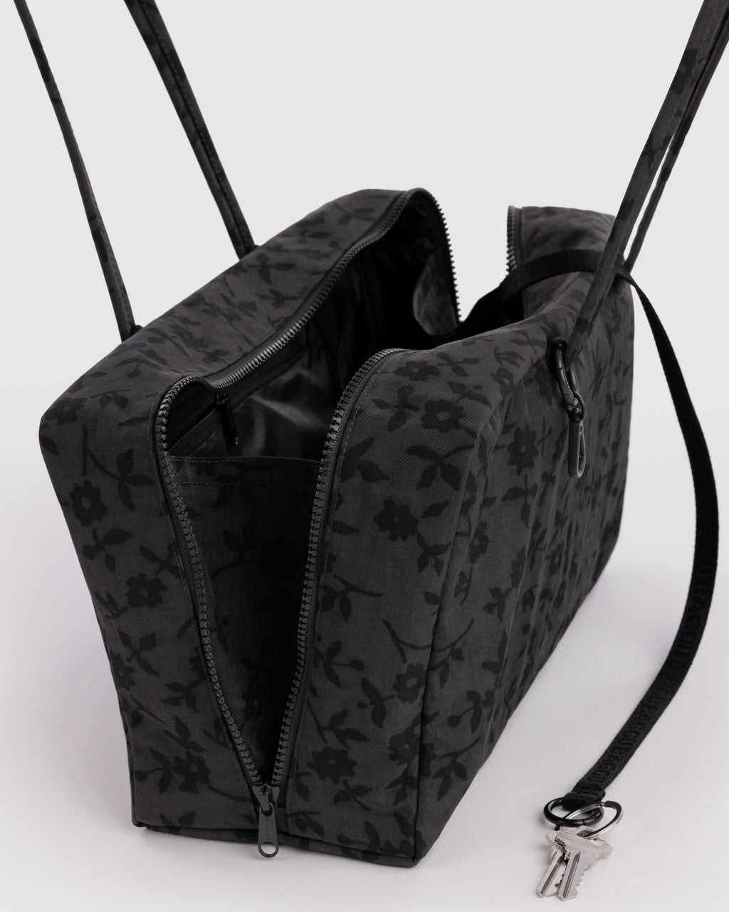 Medium Nylon Bowler Bag in Charcoal Ditsy Floral - Easy Style