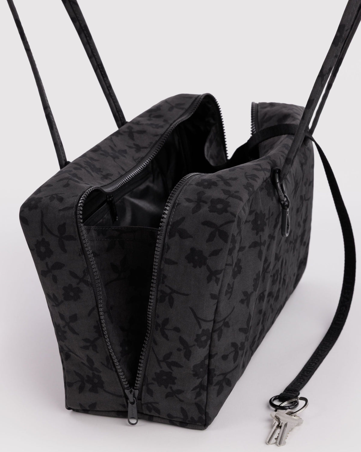 Medium Nylon Bowler Bag in Charcoal Ditsy Floral - Easy Style