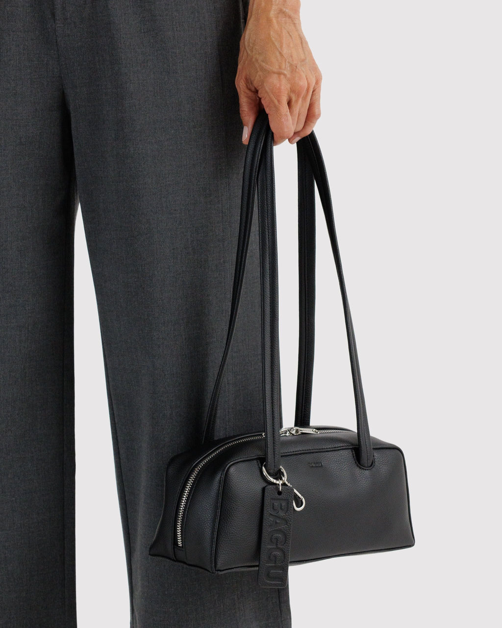 Easy Day to Night Carry - Small Recycled Leather Bowler Bag in Black