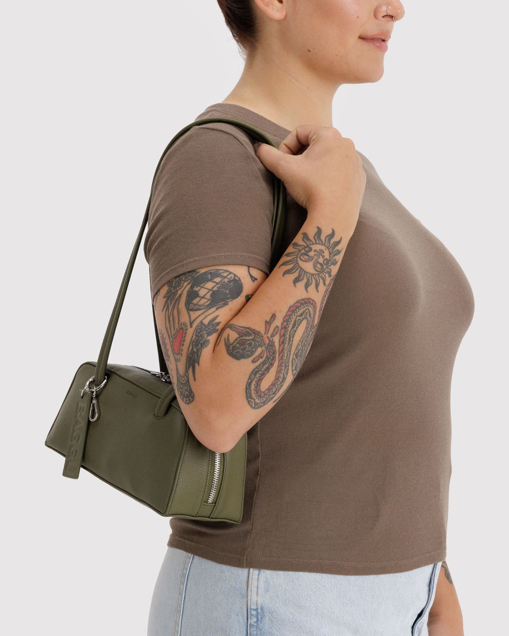 Easy Day to Night Carry - Small Recycled Leather Bowler Bag in Loden