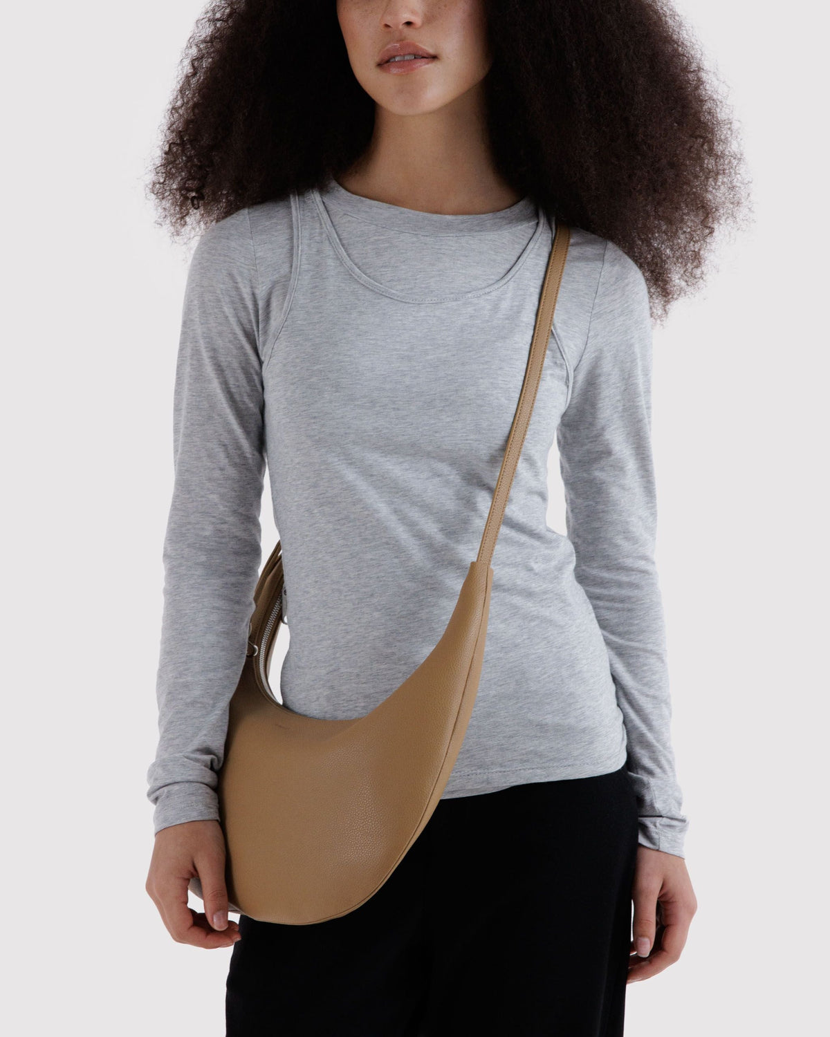 Medium Recycled Leather Flat Crescent in Dune - Easy Style
