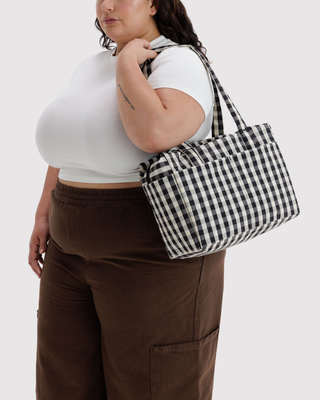 Flexible Daily Tote - Everyday Cloud Bag in Black and Cream Gingham
