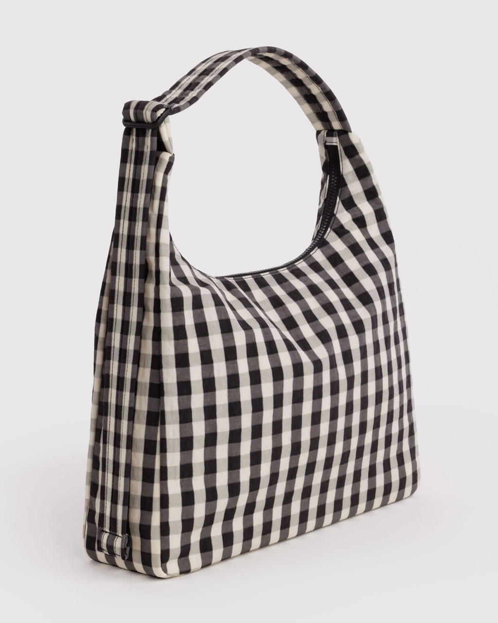 Nylon Shoulder Bag in Black and Cream Gingham - Easy Style