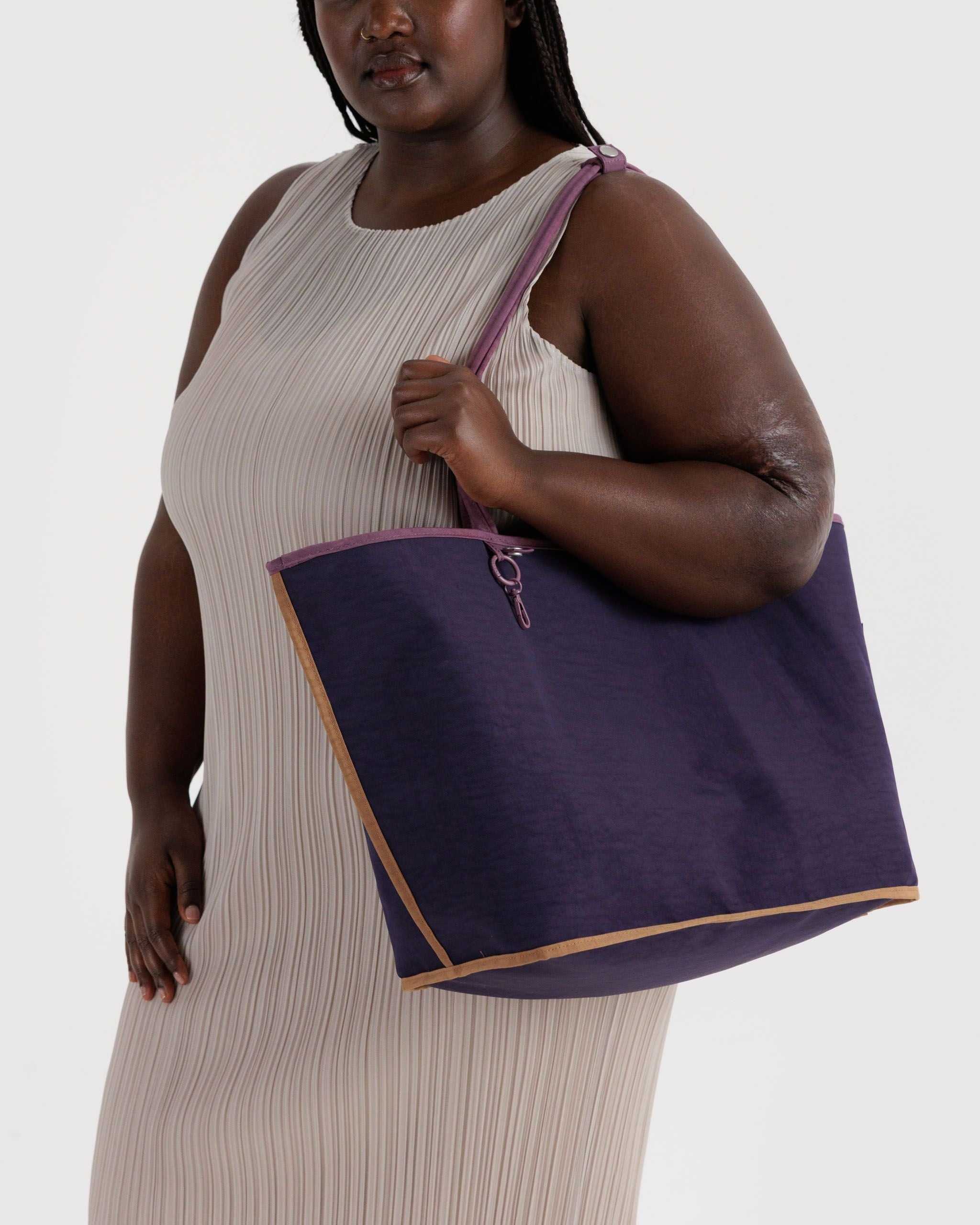 Flexible Daily Tote - Large Nylon Reversible Tote in Wild Plum Mix
