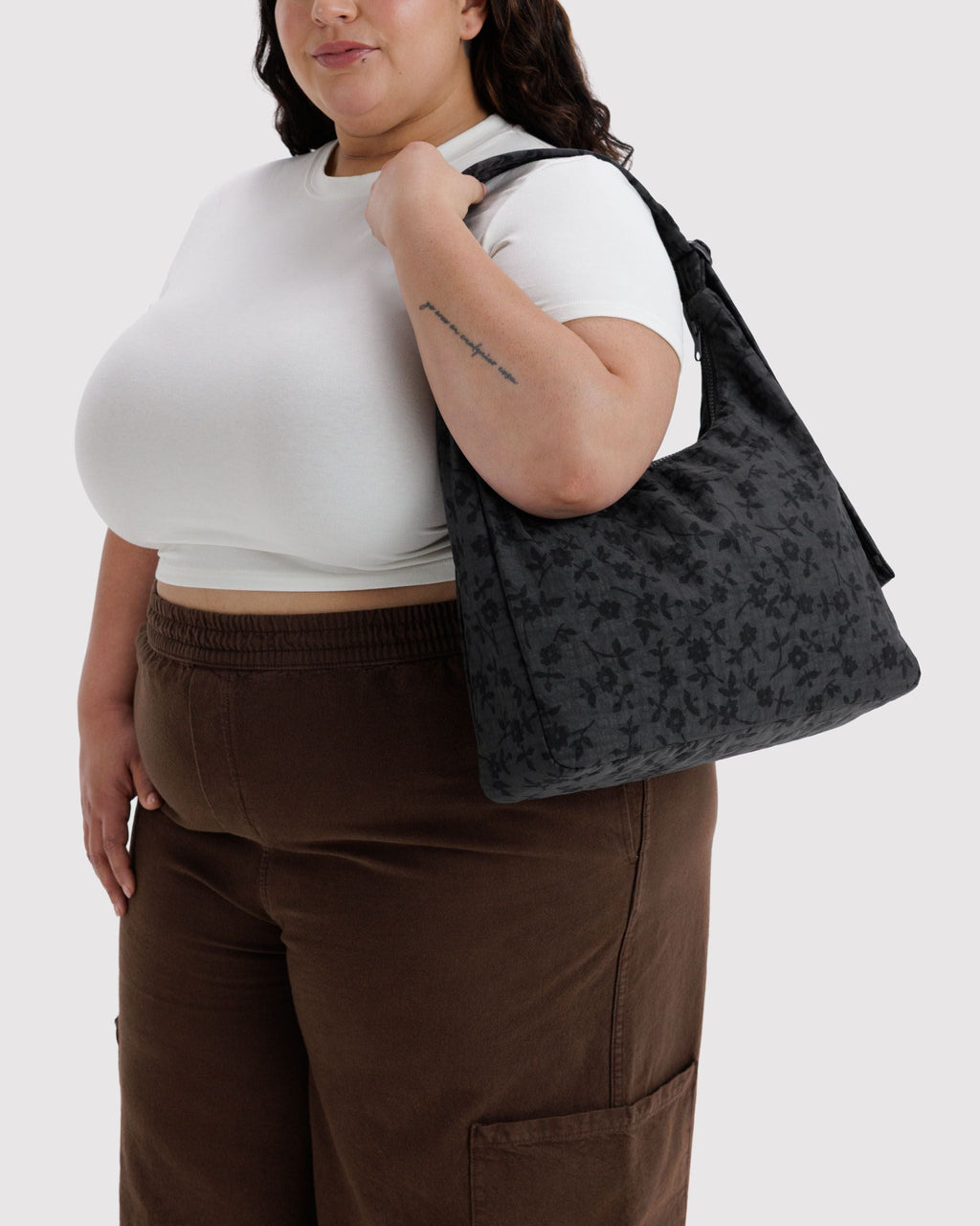 Easy Day to Night Carry - Nylon Shoulder Bag in Charcoal Ditsy Floral