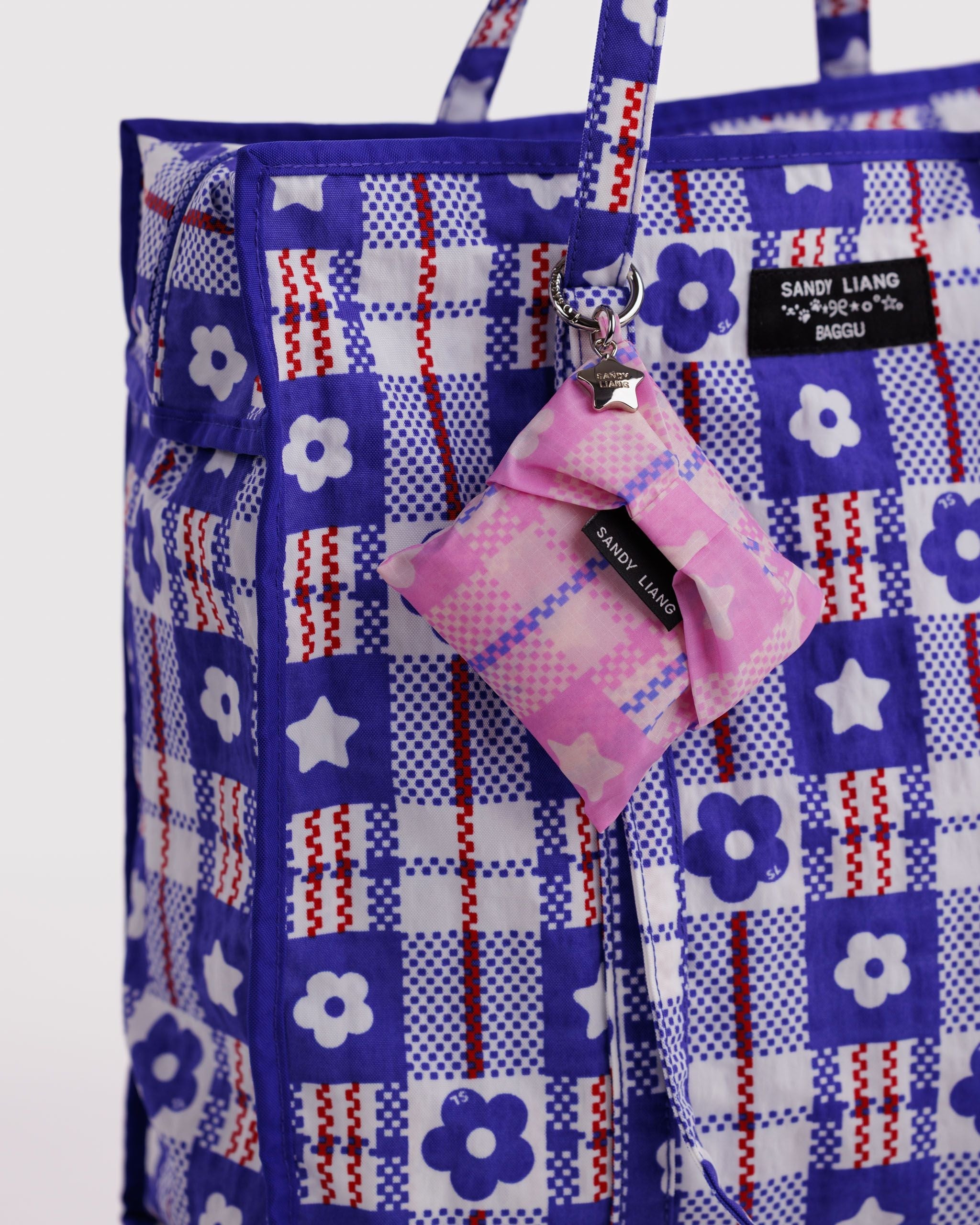 Lightweight Reusable Essential - Baby Bow Baggu in Market Plaid Pink