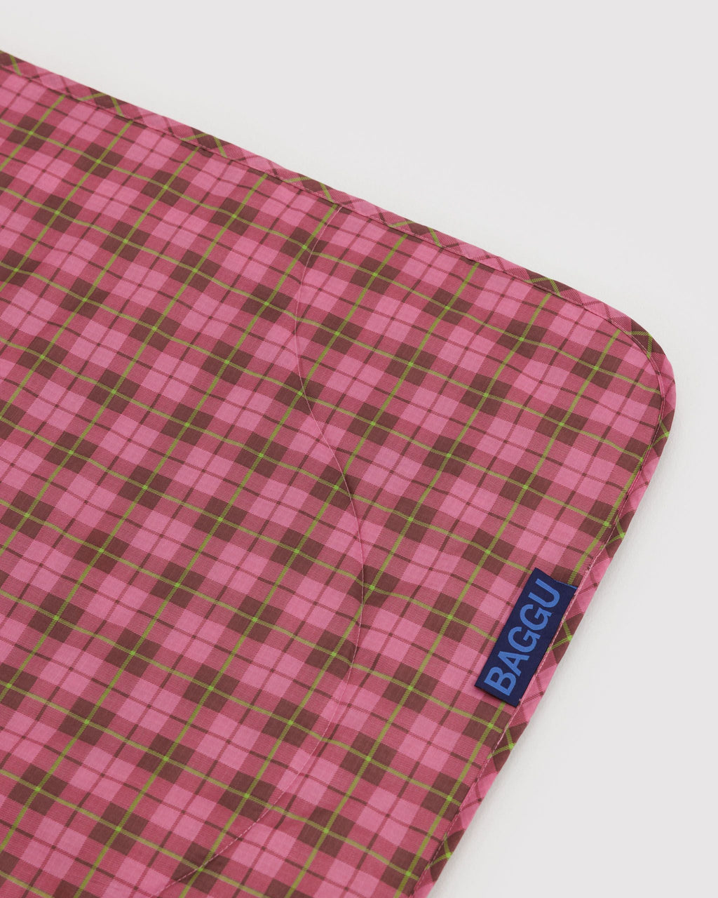 Portable Outdoor Comfort - Puffy Picnic Blanket in Azalea Pink Tartan