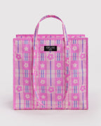 Large Nylon Market Bag - Market Plaid Pink