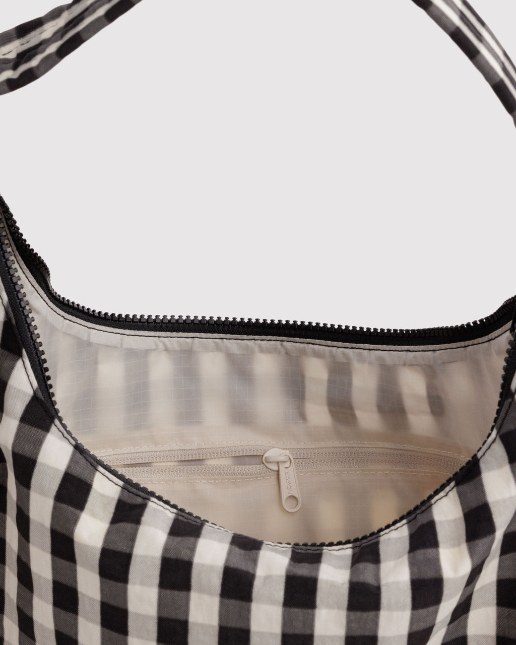 Nylon Shoulder Bag in Black and Cream Gingham - Easy Style