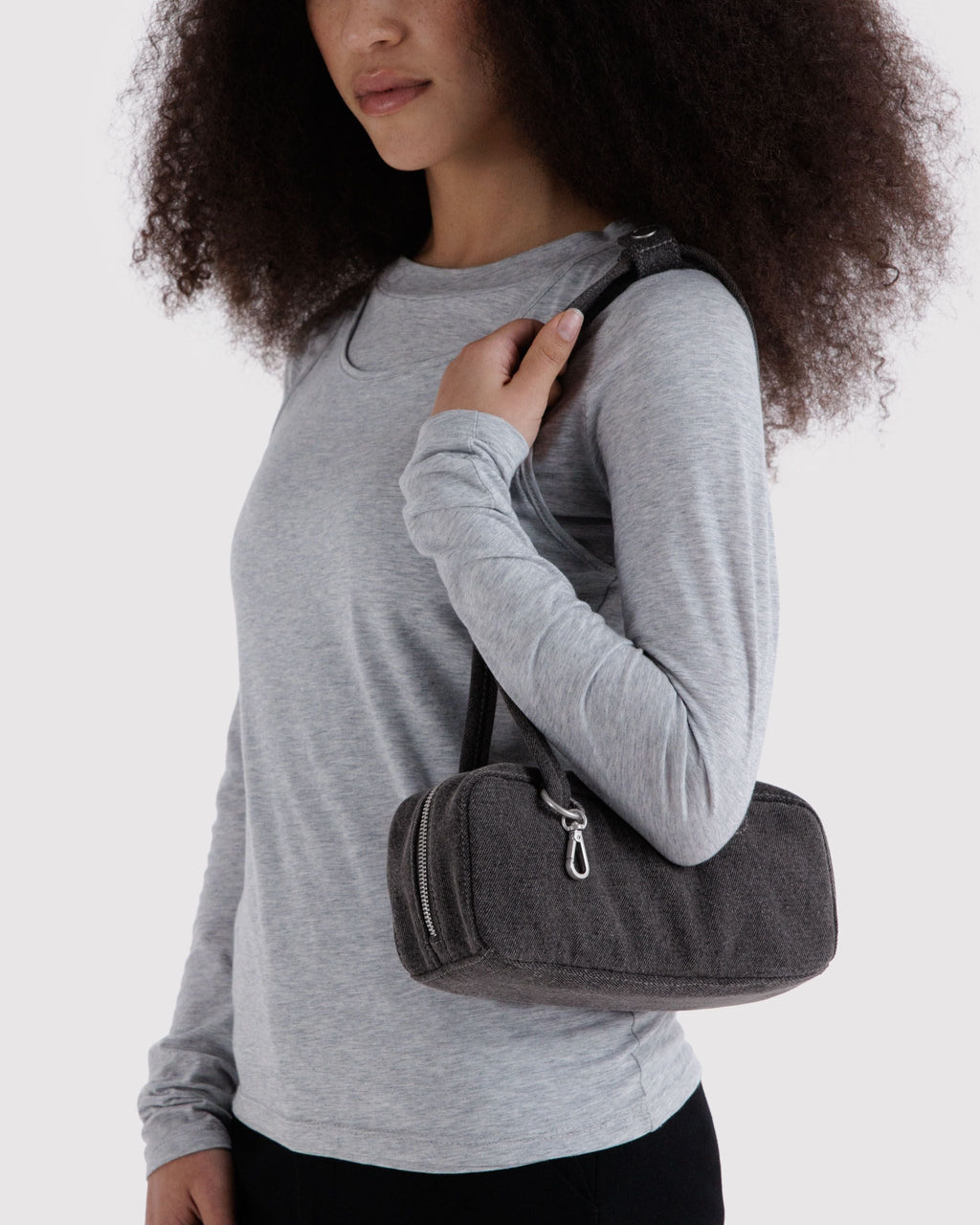 Easy Day to Night Carry - Small Denim Bowler Bag in Washed Black Denim