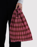 Lightweight Reusable Essential - Pleated Baggu in Azalea Pink Tartan
