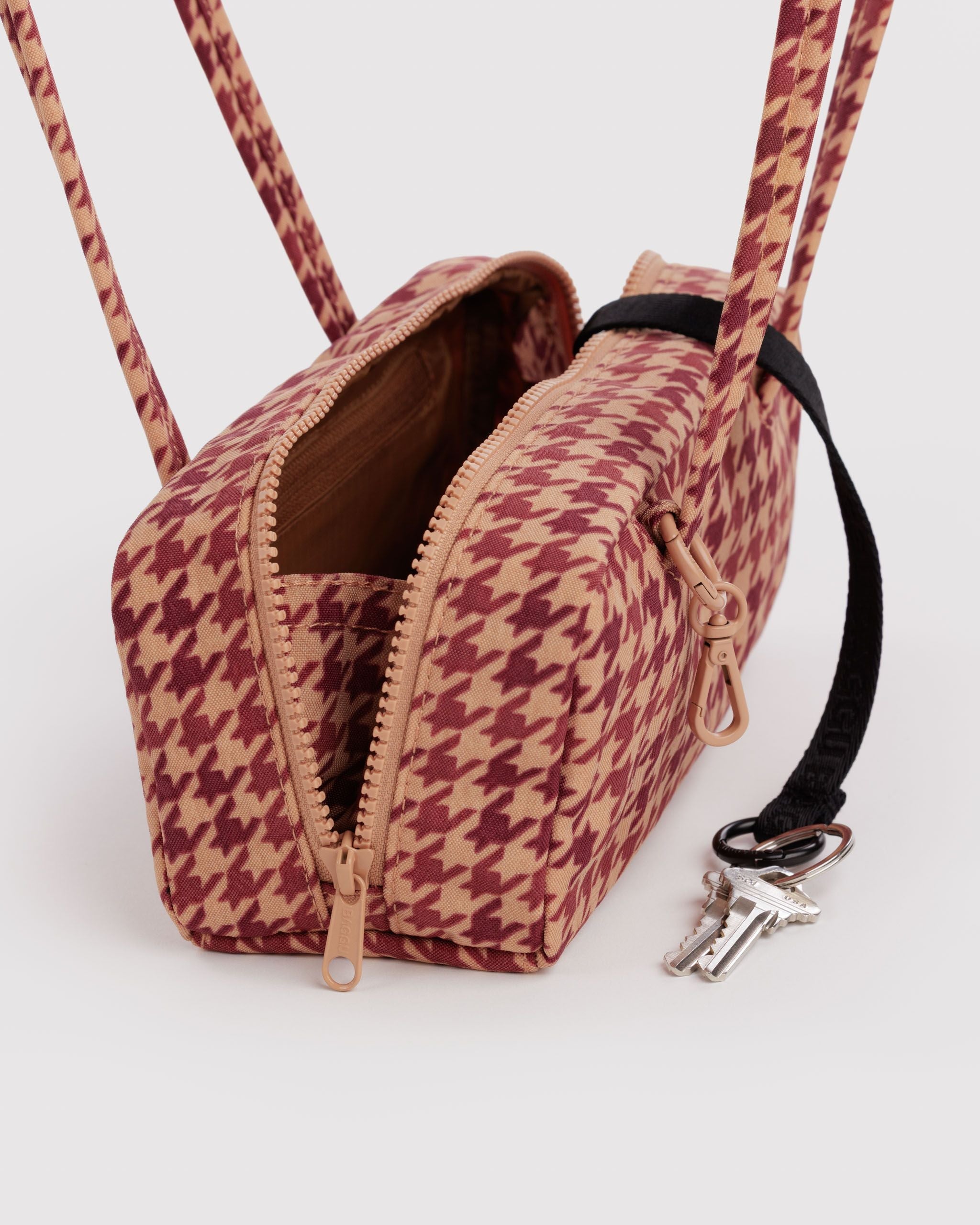 Easy Day to Night Carry - Small Nylon Bowler Bag in Tan Houndstooth