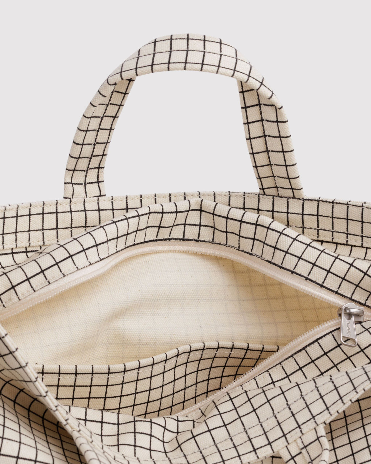 Flexible Daily Tote - Horizontal Zip Duck Bag in Natural Grid