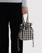 Nylon Drawstring Bag in Black and Cream Gingham - Easy Style