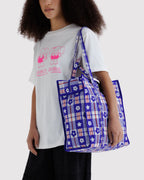 Large Nylon Market Bag in Market Plaid Blue - Easy Style
