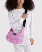 Medium Nylon Crescent Bag in Market Plaid Pink - Easy Style