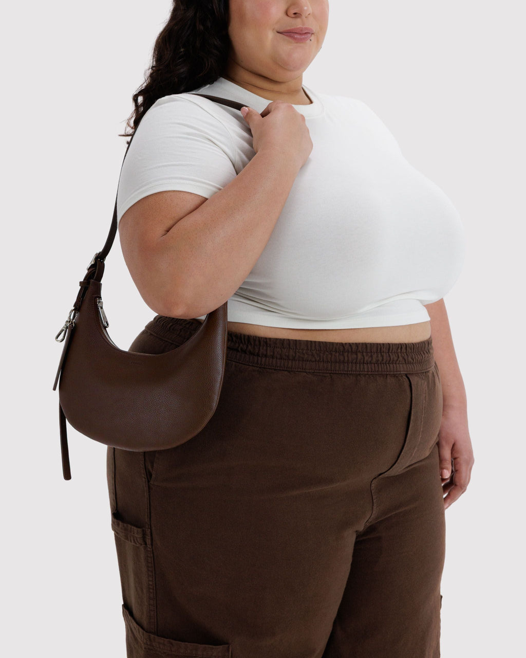 Small Recycled Leather Flat Crescent in Brown - Easy Style