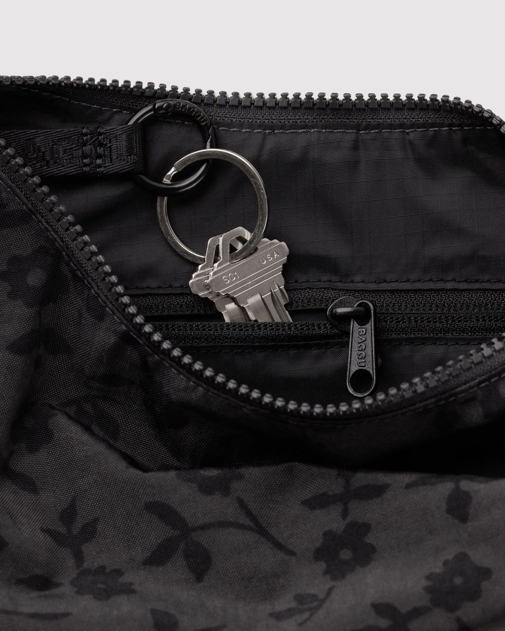 Small Nylon Crescent Bag in Charcoal Ditsy Floral - Easy Style