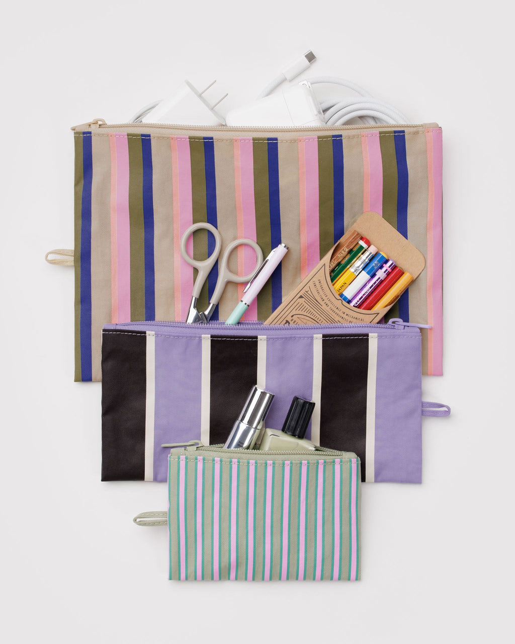 Organized Travel Essential - Flat Pouch Set in Candy Shop Stripes