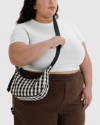 Small Nylon Crescent Bag in Black and Cream Gingham - Easy Style