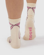 Soft Daily Essential - Crew Sock in Pink Bow