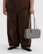 Easy Day to Night Carry - Nylon Bowler Bag in Black and Cream Gingham