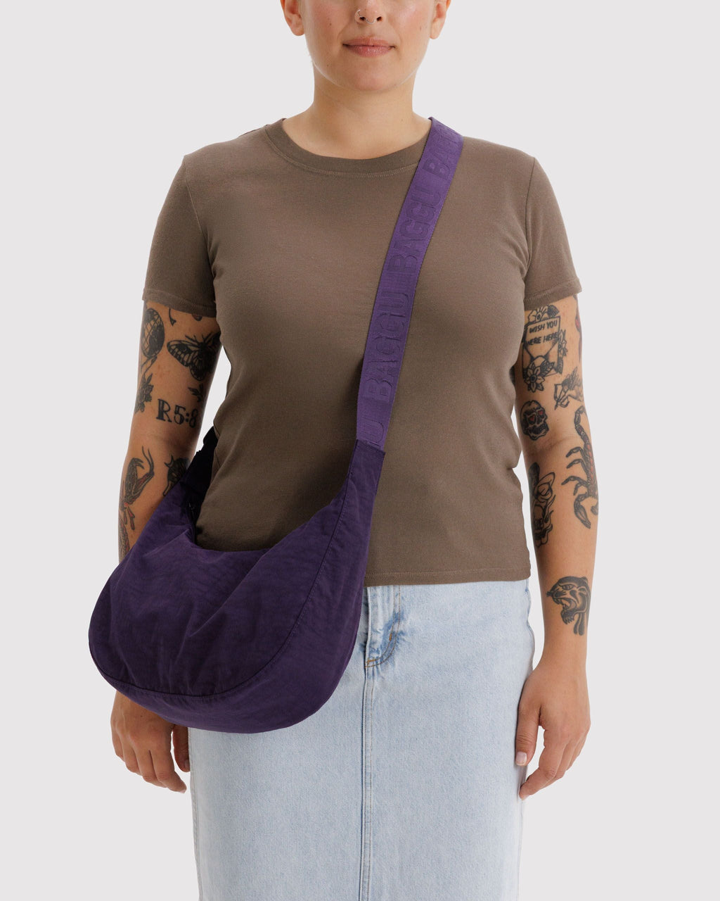 Easy Day to Night Carry - Medium Nylon Crescent Bag in Fig
