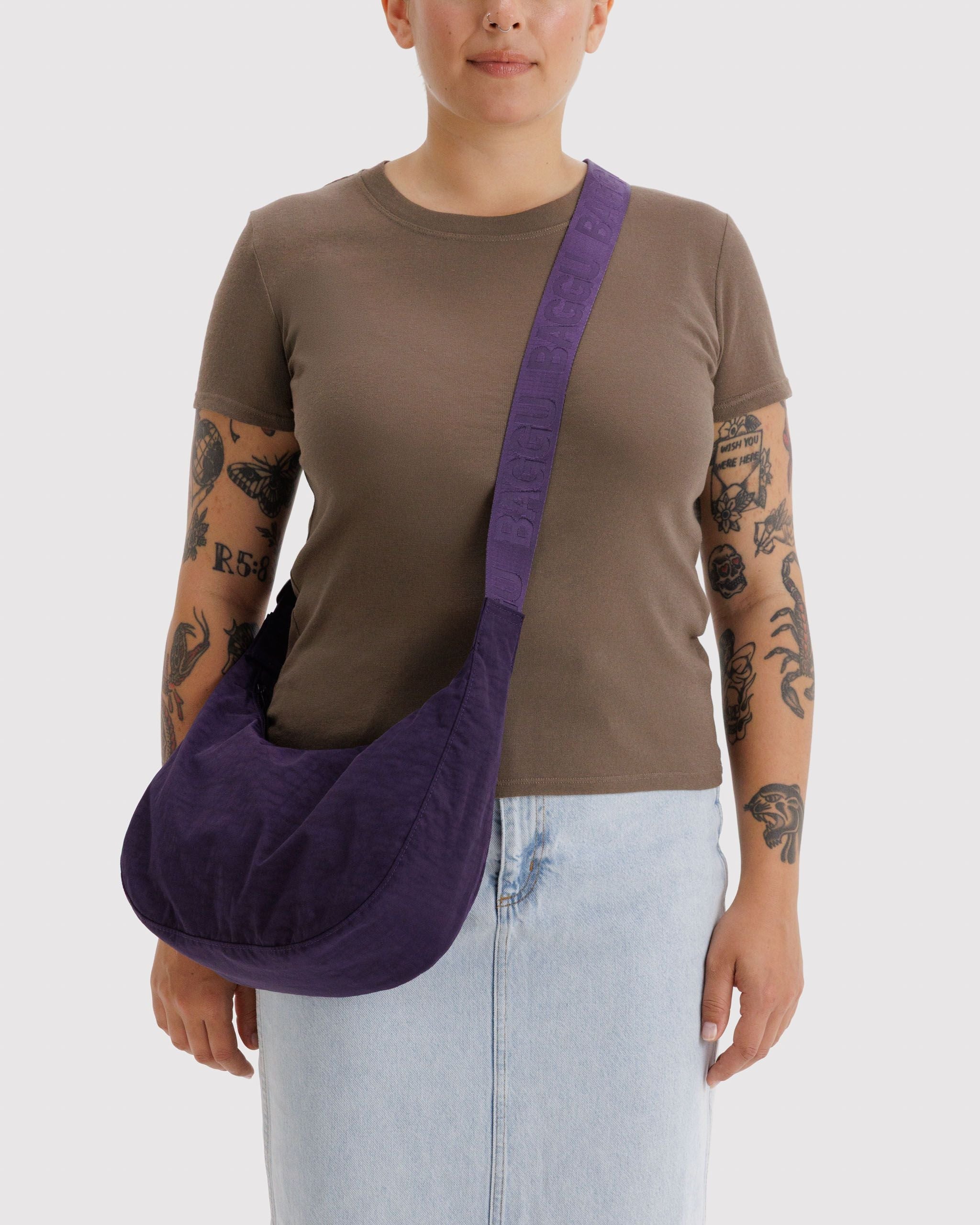 Easy Day to Night Carry - Medium Nylon Crescent Bag in Fig