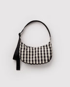 Small Nylon Crescent Bag - Black And Cream Gingham