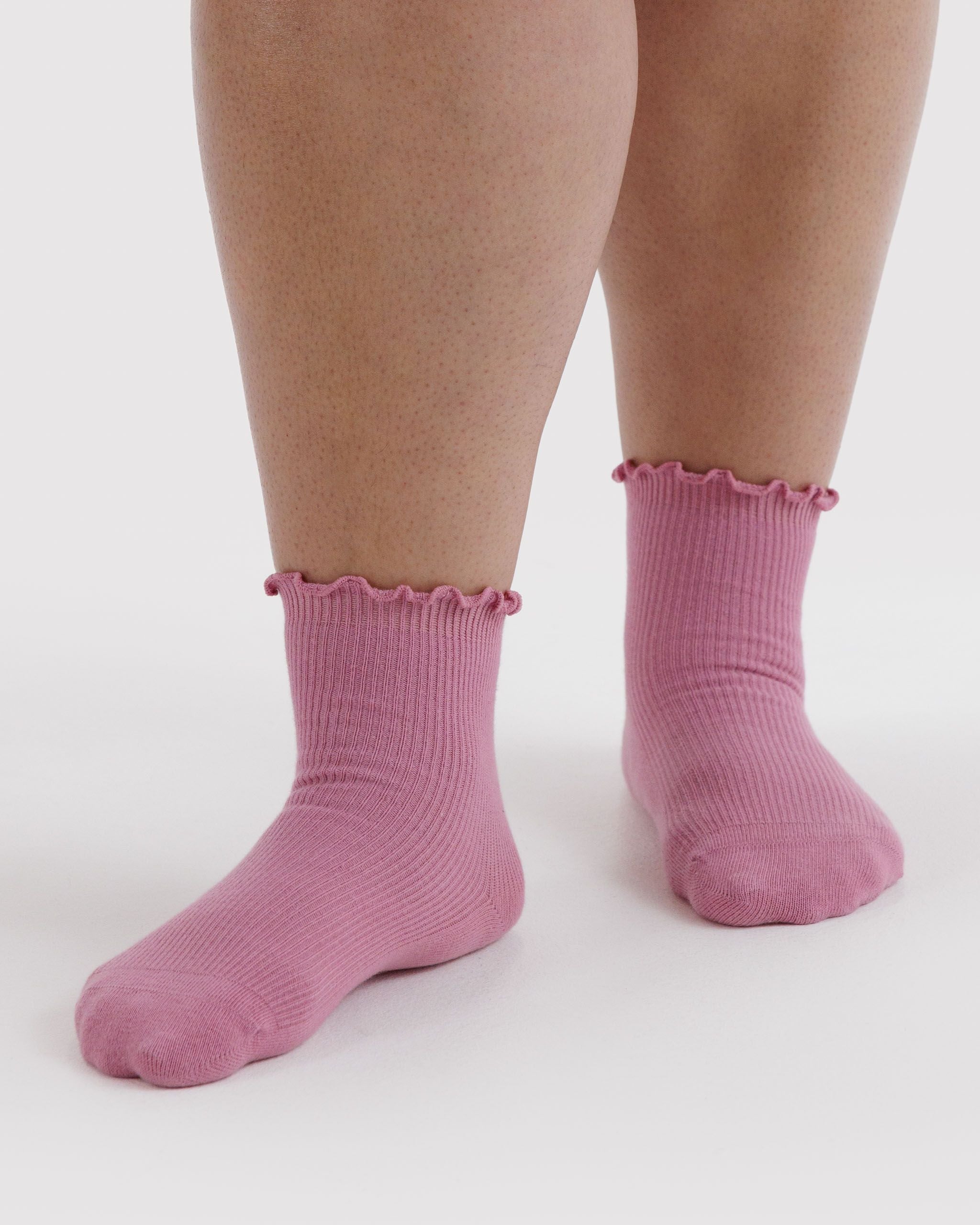 Lettuce Edge Sock Set of 2 in Wild Plum and Cherry - Easy Style