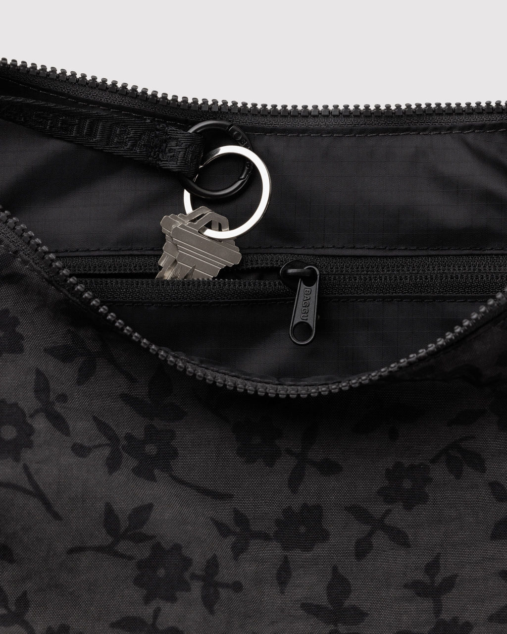 Medium Nylon Crescent Bag in Charcoal Ditsy Floral - Easy Style