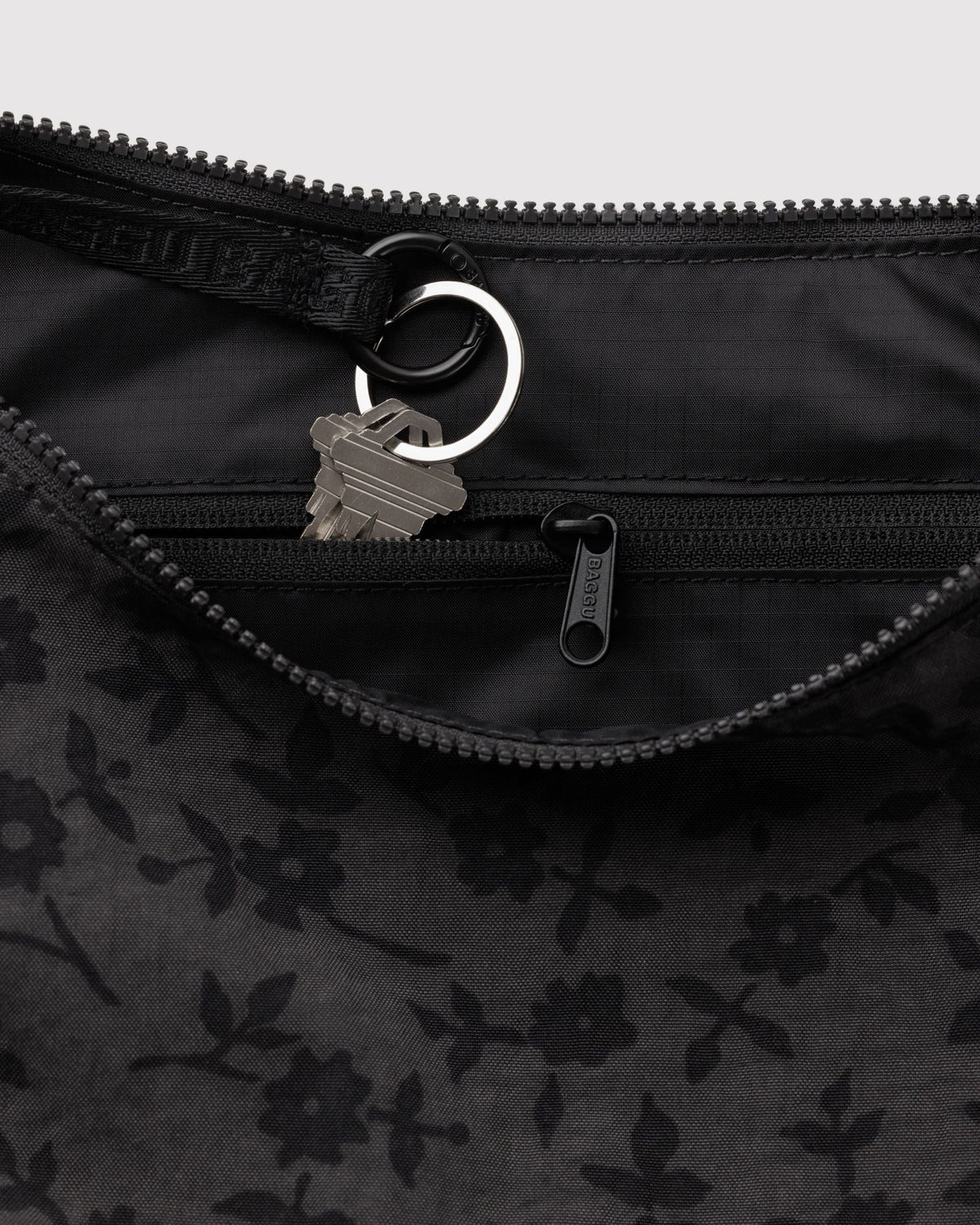 Medium Nylon Crescent Bag in Charcoal Ditsy Floral - Easy Style