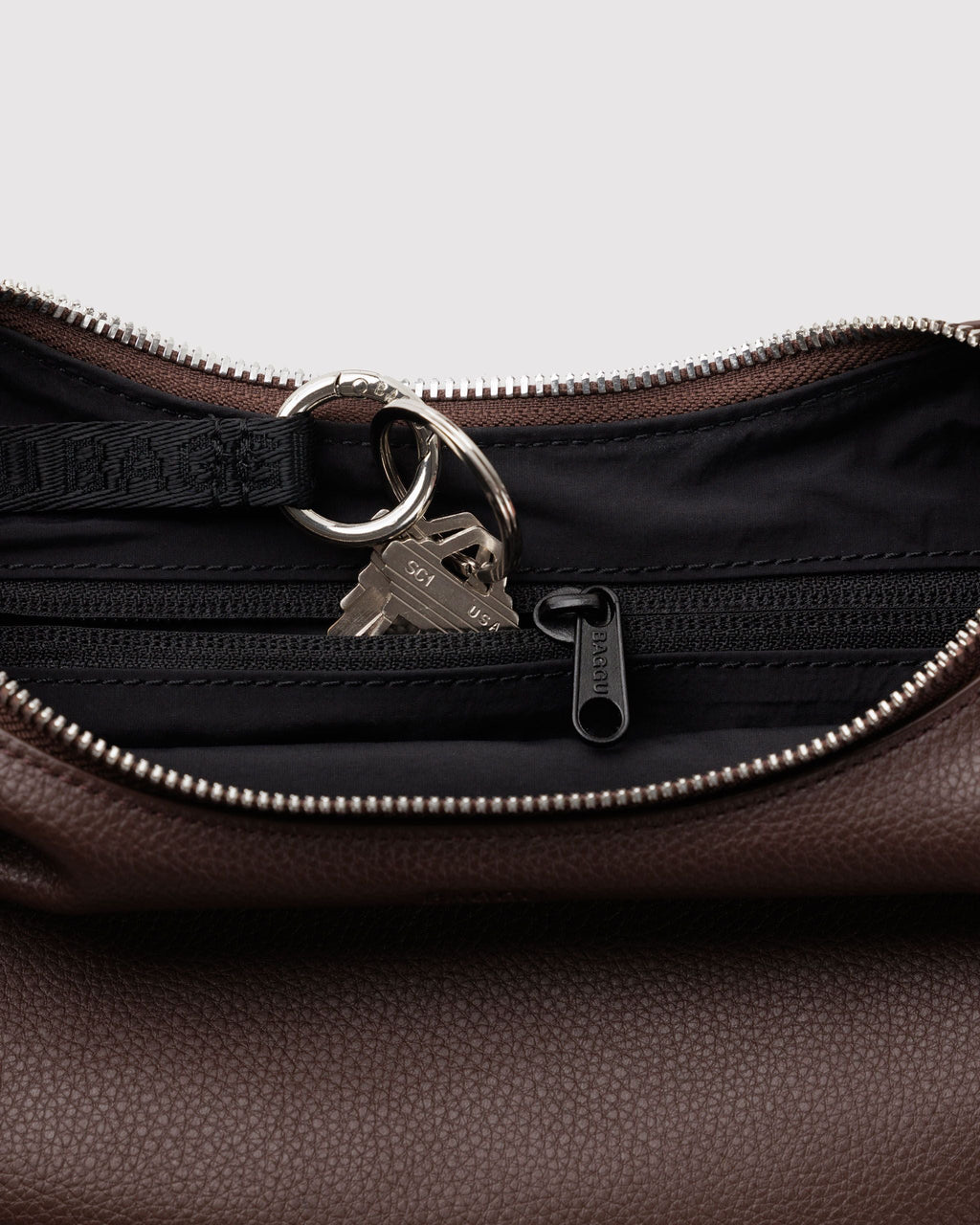 Small Recycled Leather Flat Crescent in Brown - Easy Style
