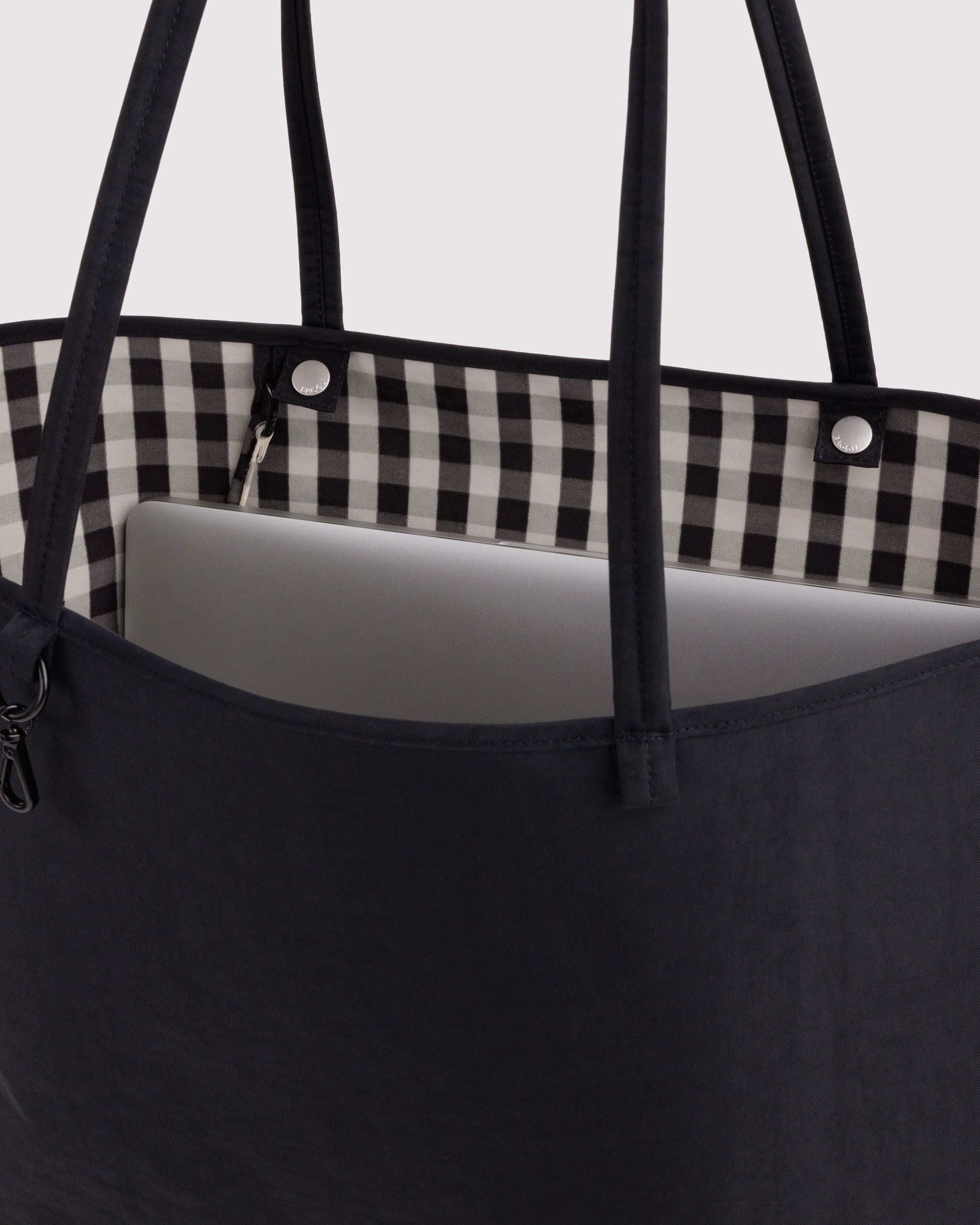 Flexible Daily Tote - Large Nylon Reversible Tote in Black Mix