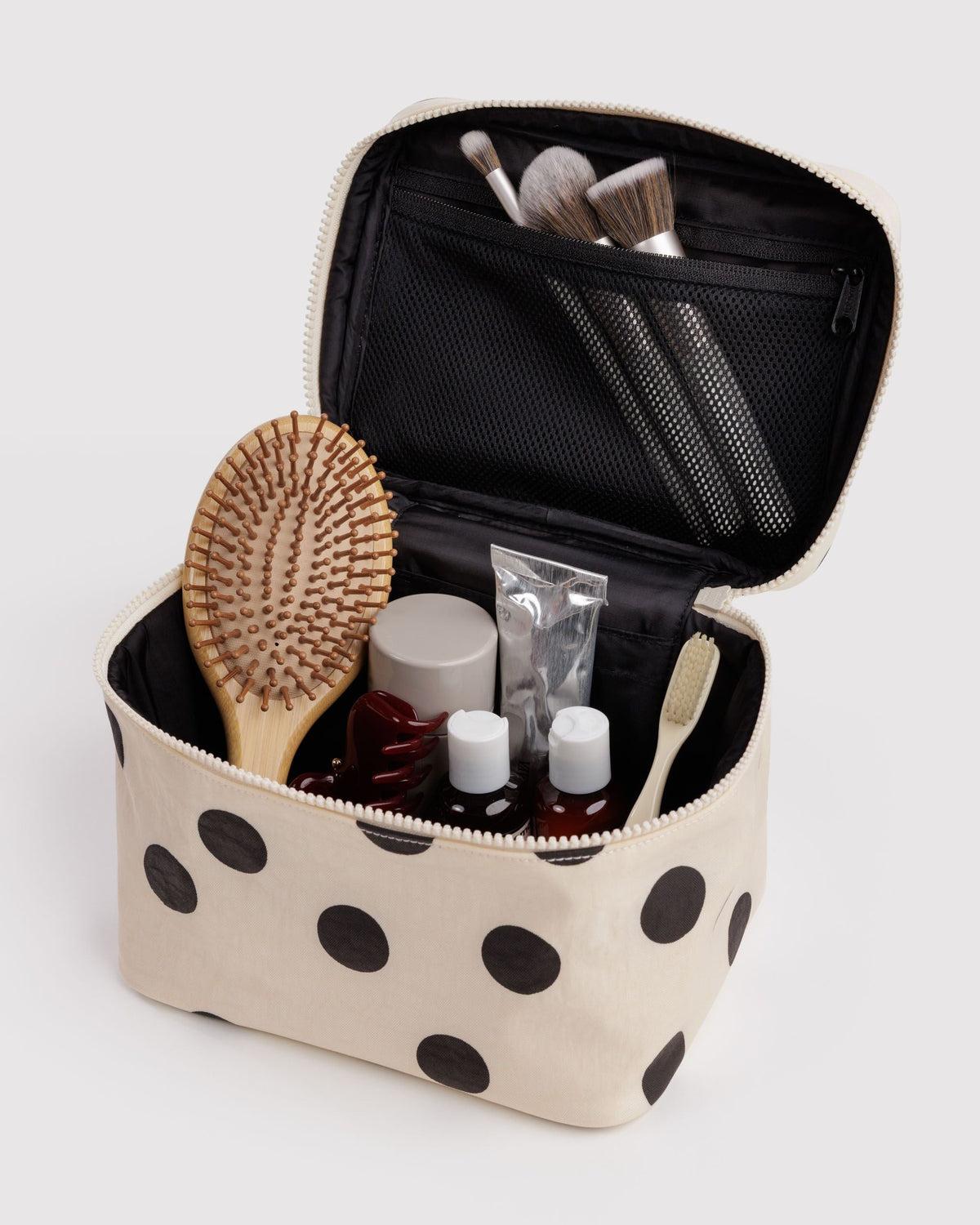 Large Cosmetic Case in Cream and Black Polka Dot - Easy Style