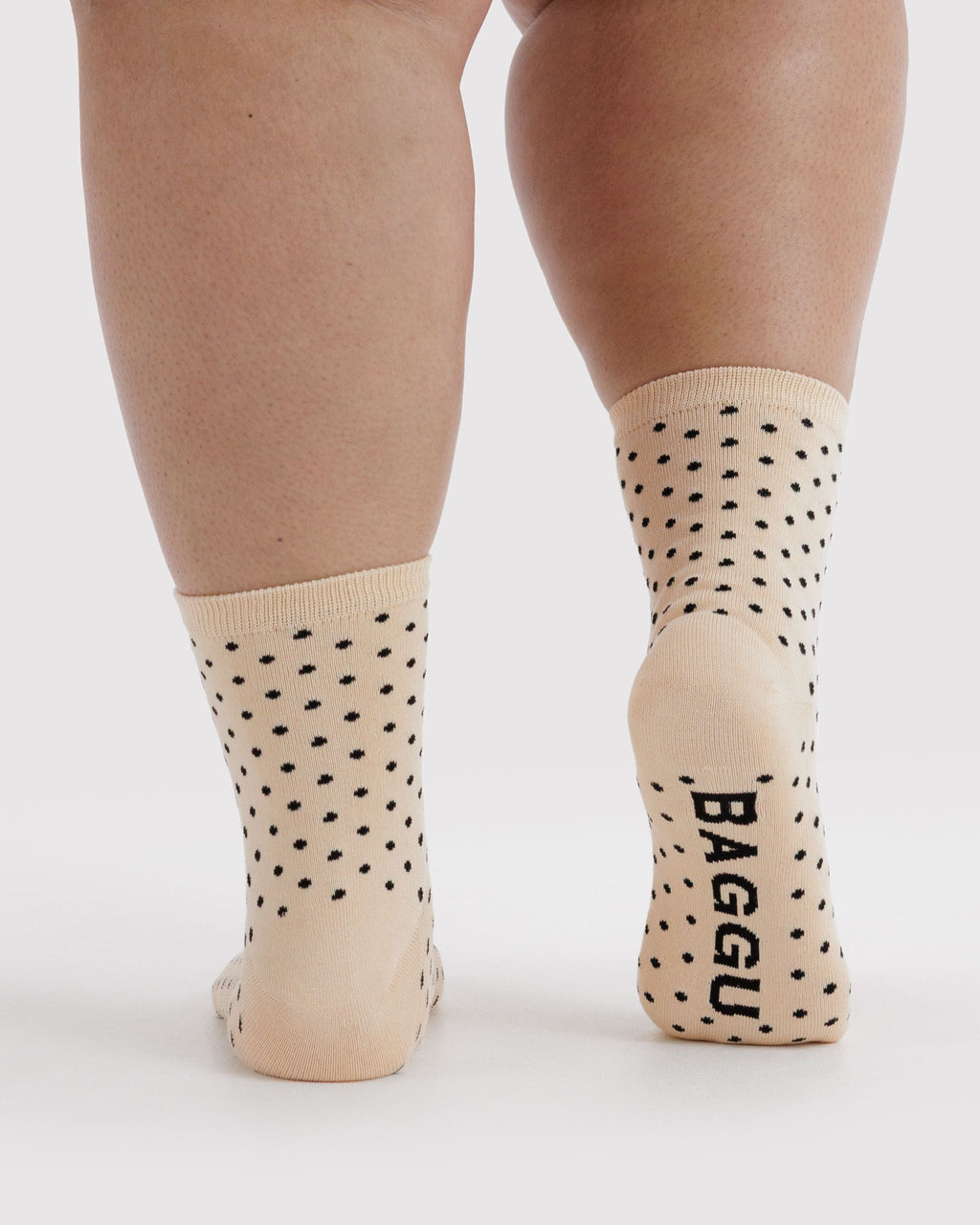 Soft Daily Essential - Crew Sock in Micro Cream and Black Polka Dot
