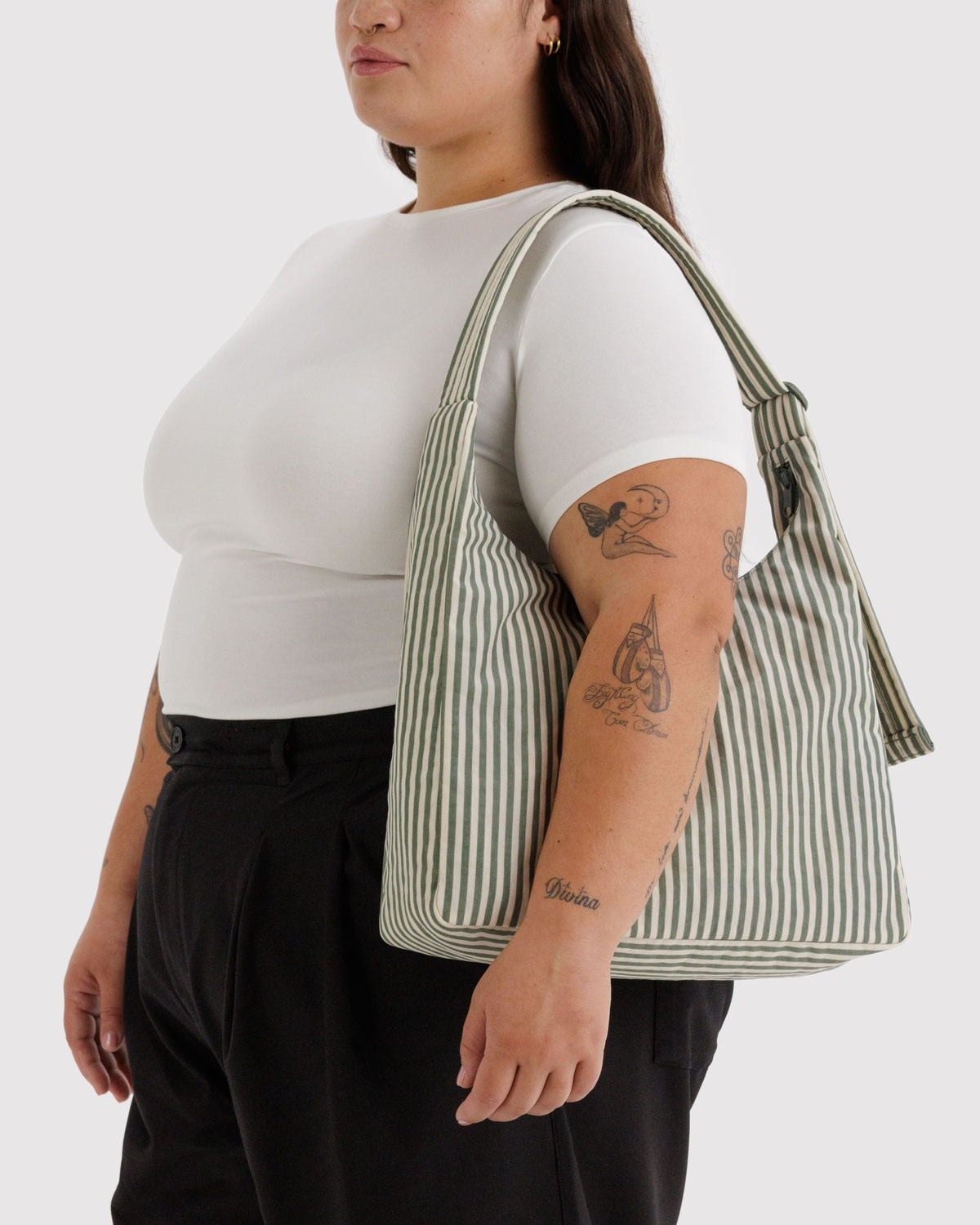 Easy Day to Night Carry - Nylon Shoulder Bag in Sage Stripe