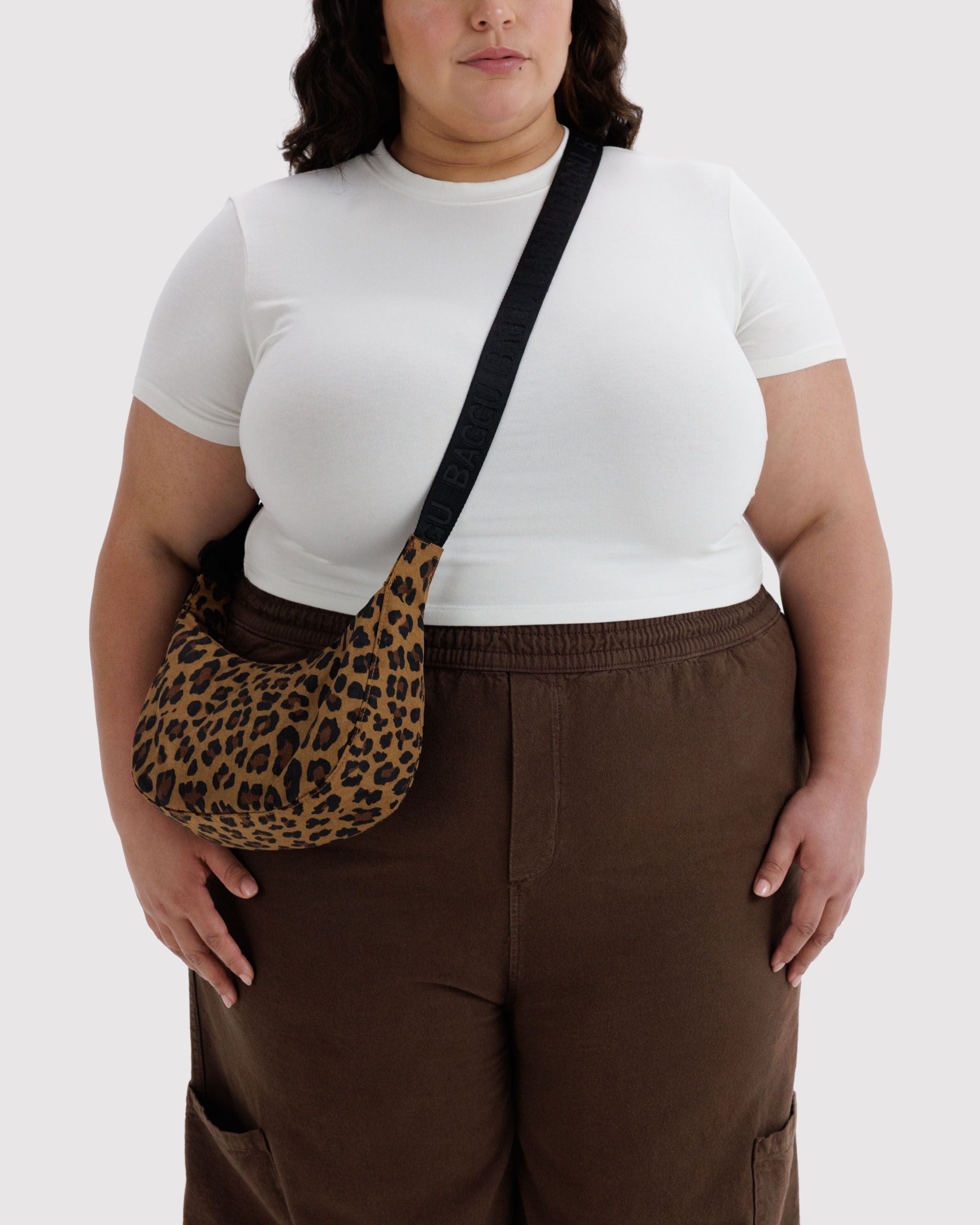 Easy Day to Night Carry - Small Nylon Crescent Bag in Leopard