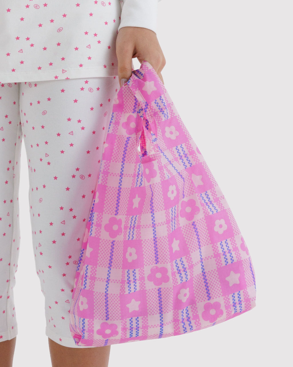 Lightweight Reusable Essential - Baby Bow Baggu in Market Plaid Pink