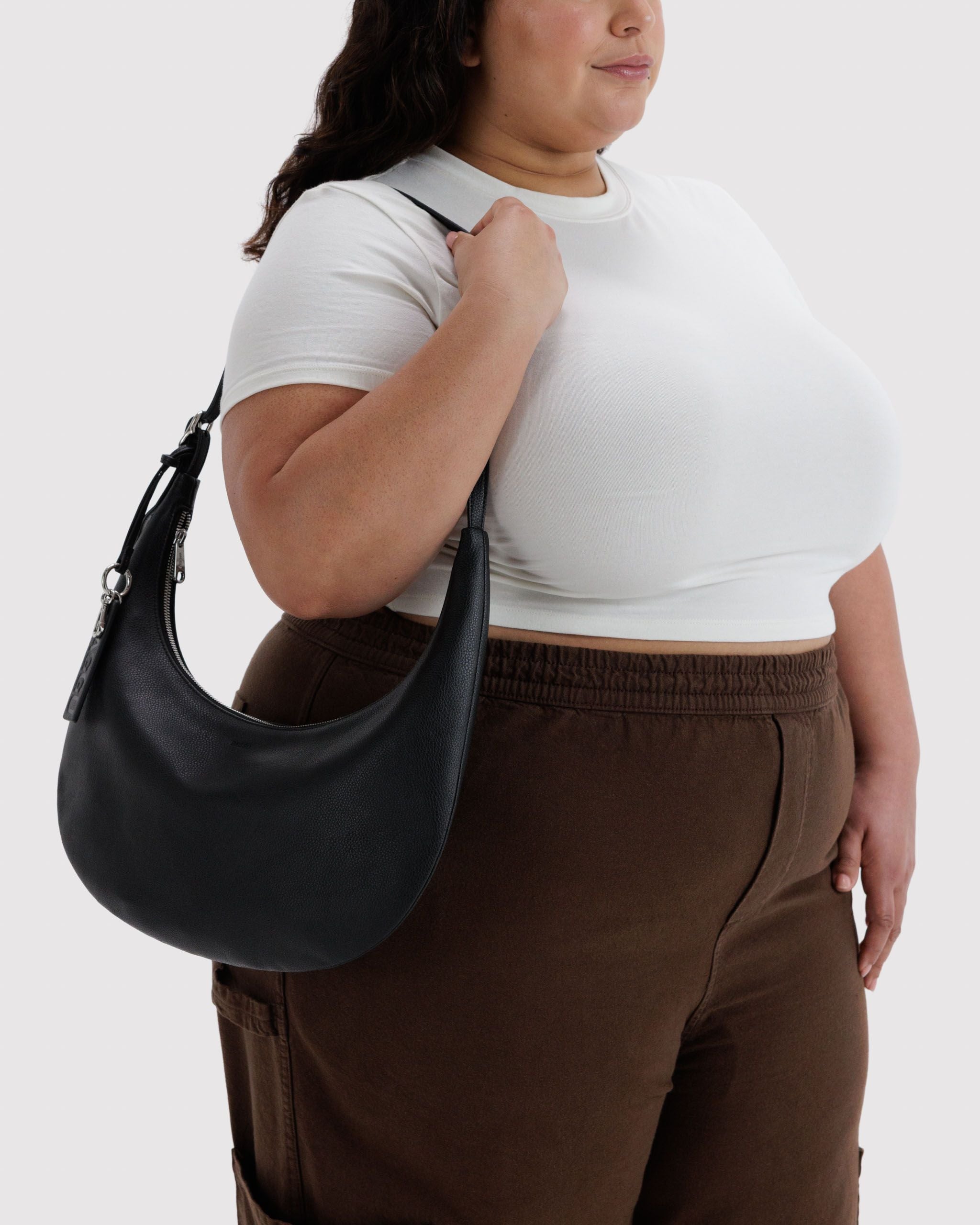 Medium Recycled Leather Flat Crescent in Black - Easy Style