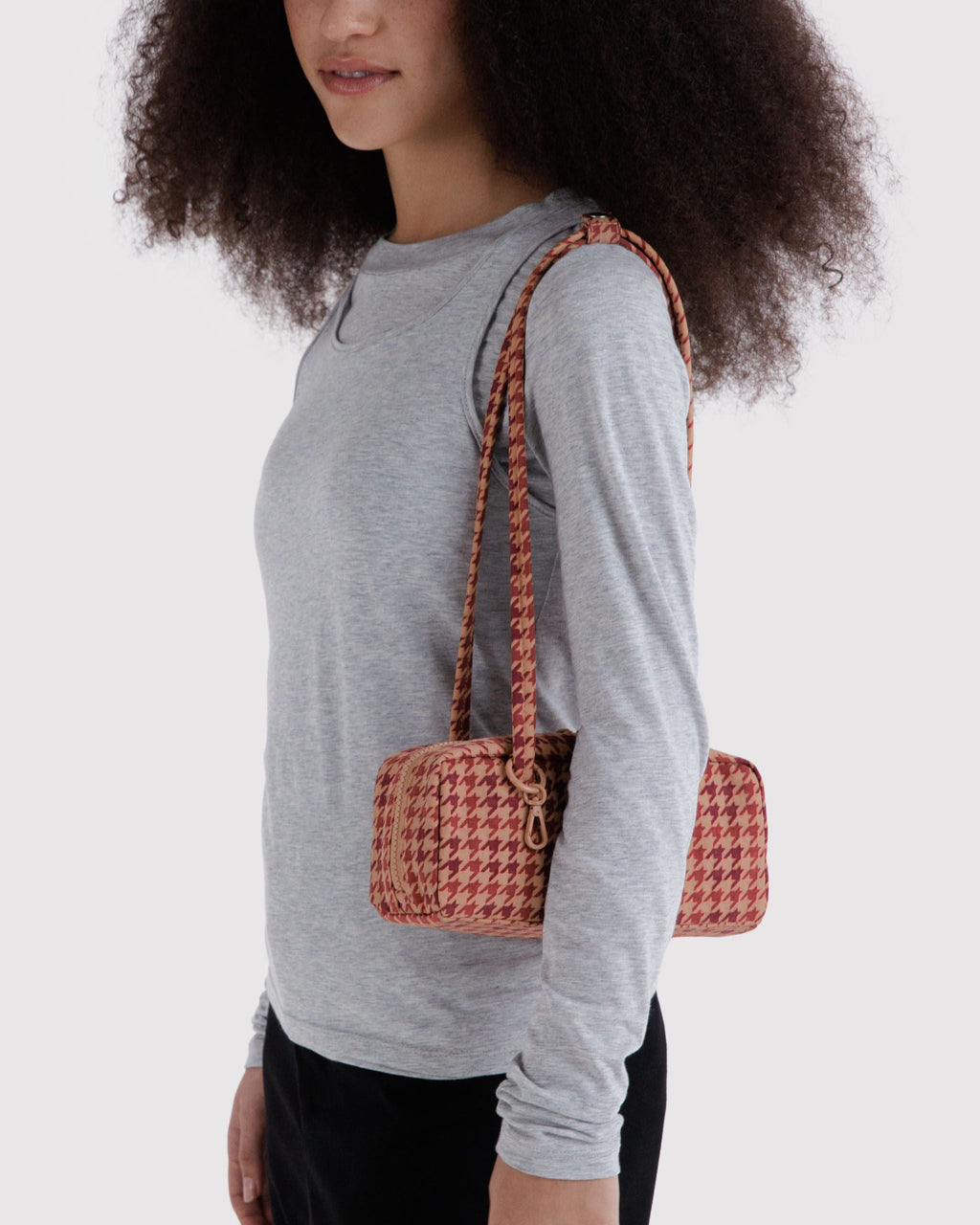 Easy Day to Night Carry - Small Nylon Bowler Bag in Tan Houndstooth