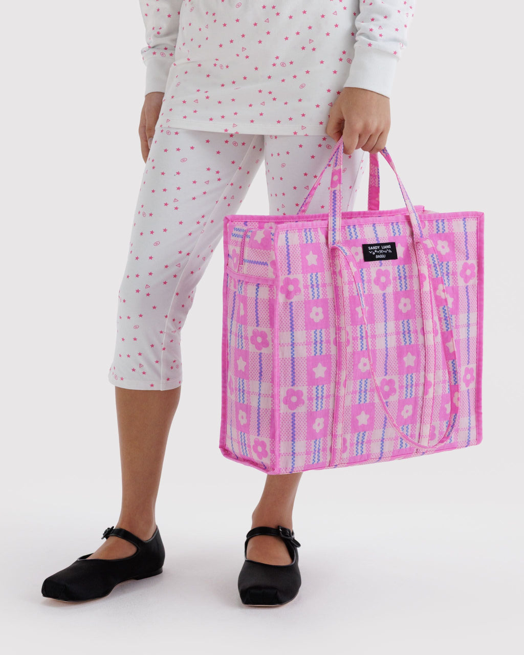 Large Nylon Market Bag in Market Plaid Pink - Easy Style