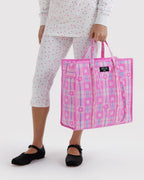Large Nylon Market Bag in Market Plaid Pink - Easy Style