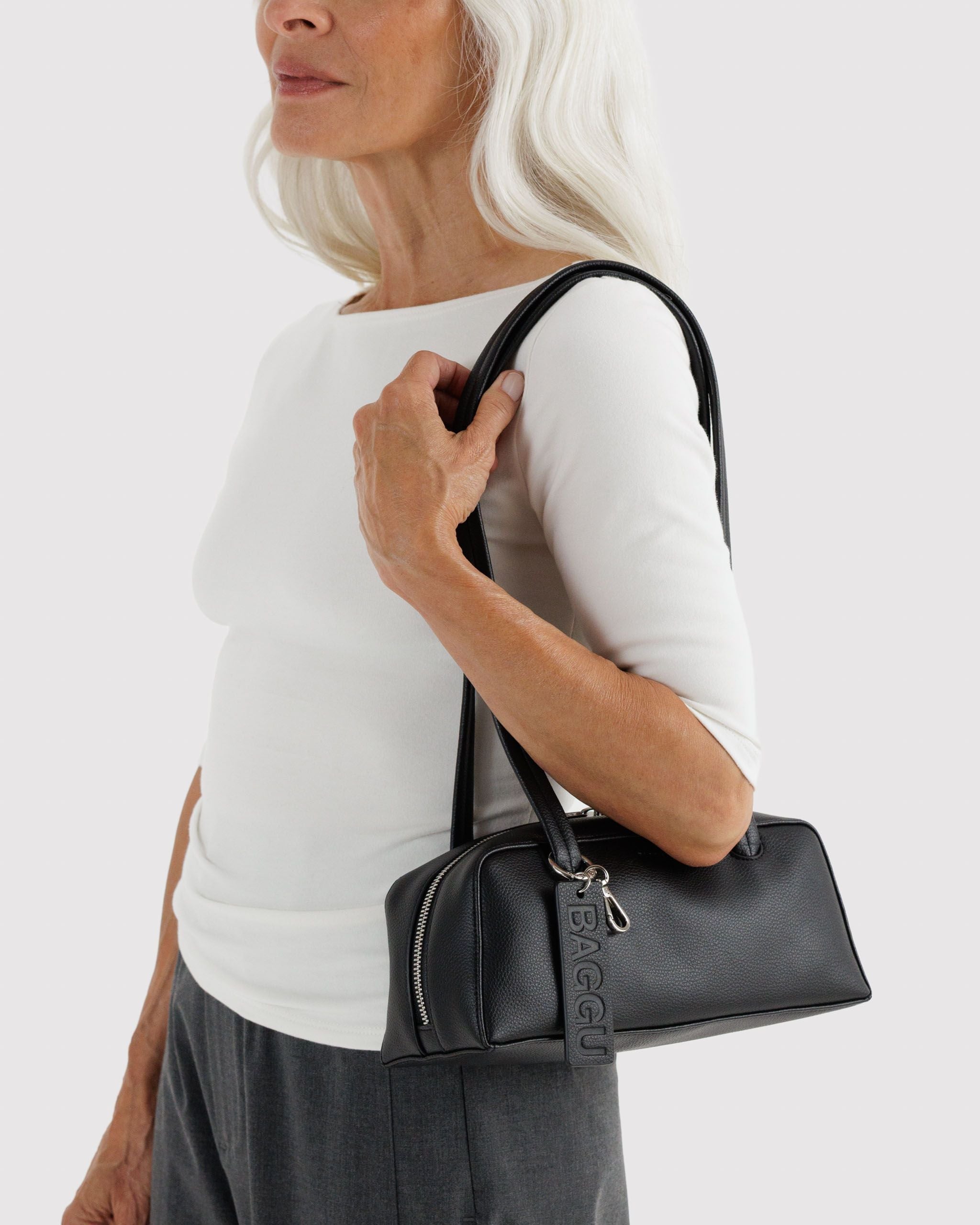 Easy Day to Night Carry - Small Recycled Leather Bowler Bag in Black