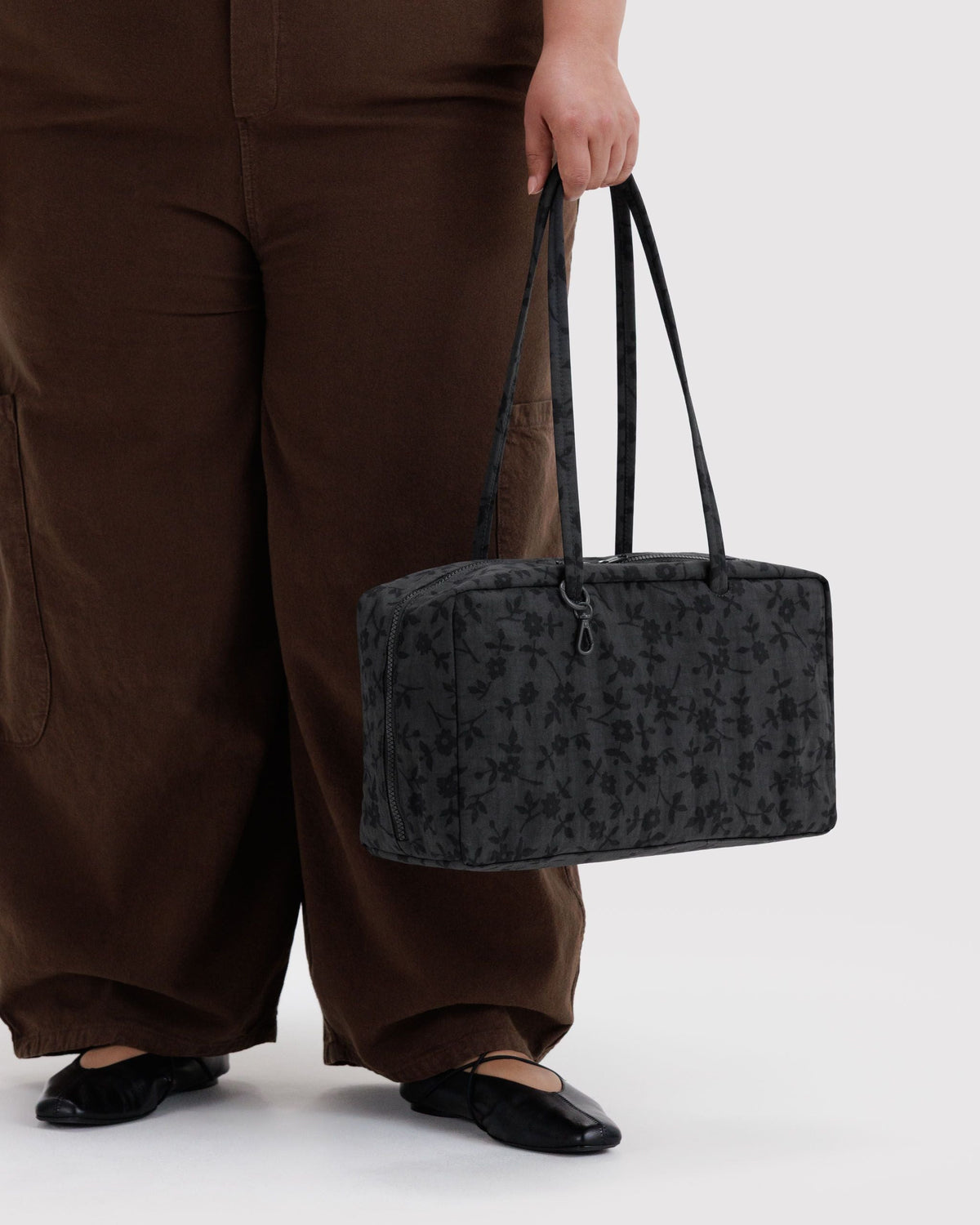 Medium Nylon Bowler Bag in Charcoal Ditsy Floral - Easy Style