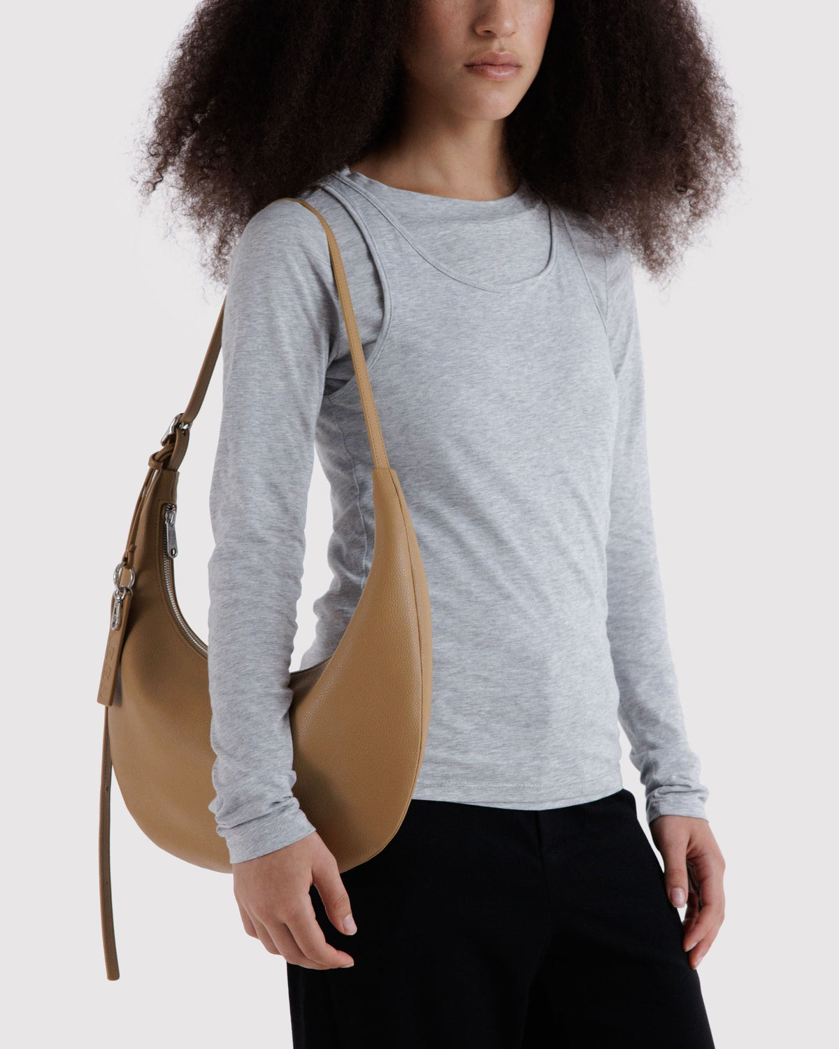 Medium Recycled Leather Flat Crescent in Dune - Easy Style
