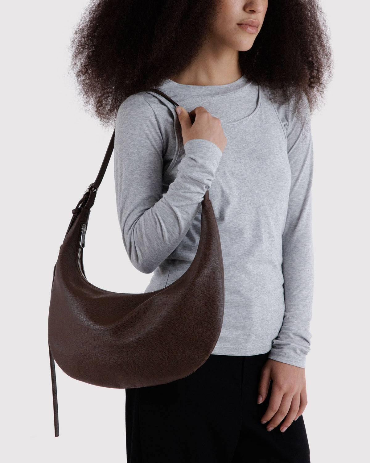 Medium Recycled Leather Flat Crescent in Brown - Easy Style