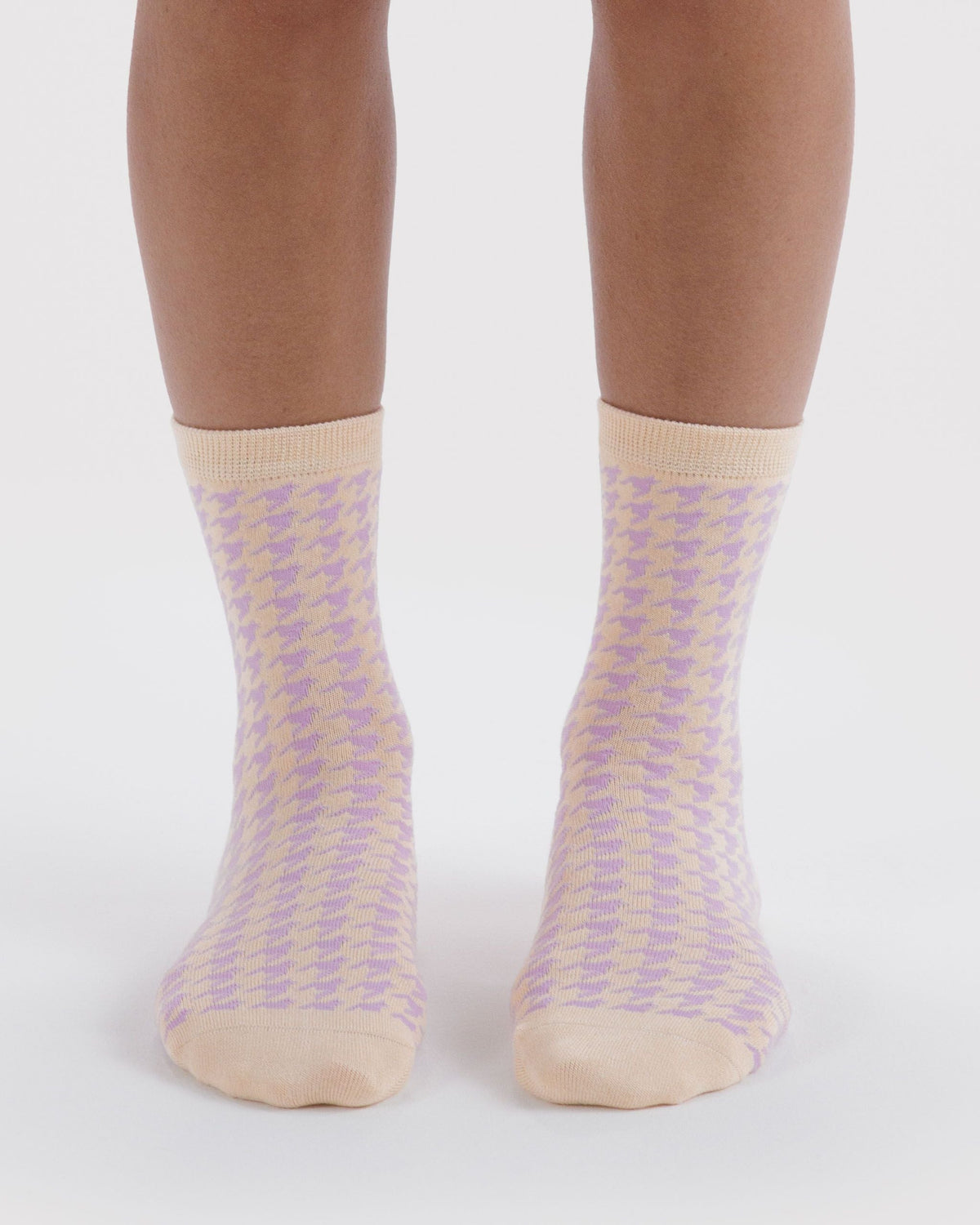 Soft Daily Essential - Crew Sock in Pink Houndstooth