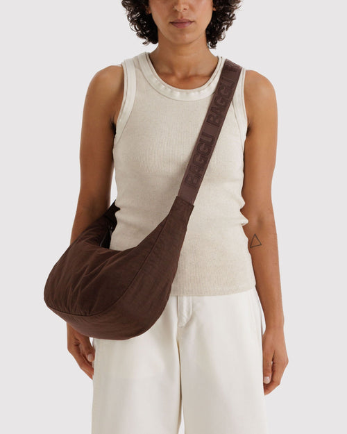 Easy Day to Night Carry - Medium Nylon Crescent Bag in Coffee