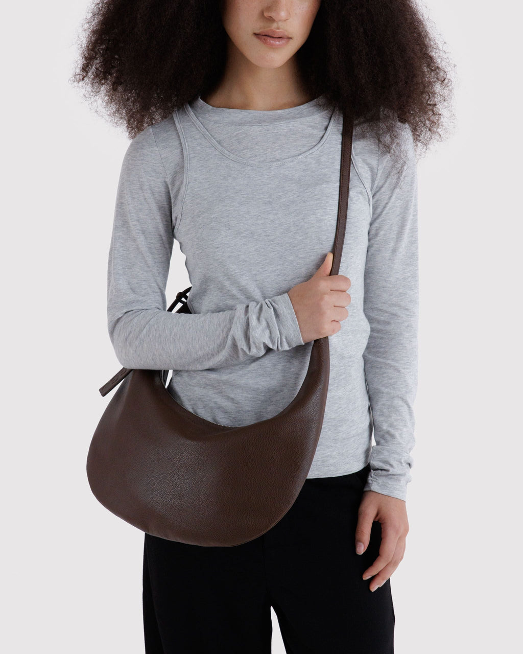 Medium Recycled Leather Flat Crescent in Brown - Easy Style